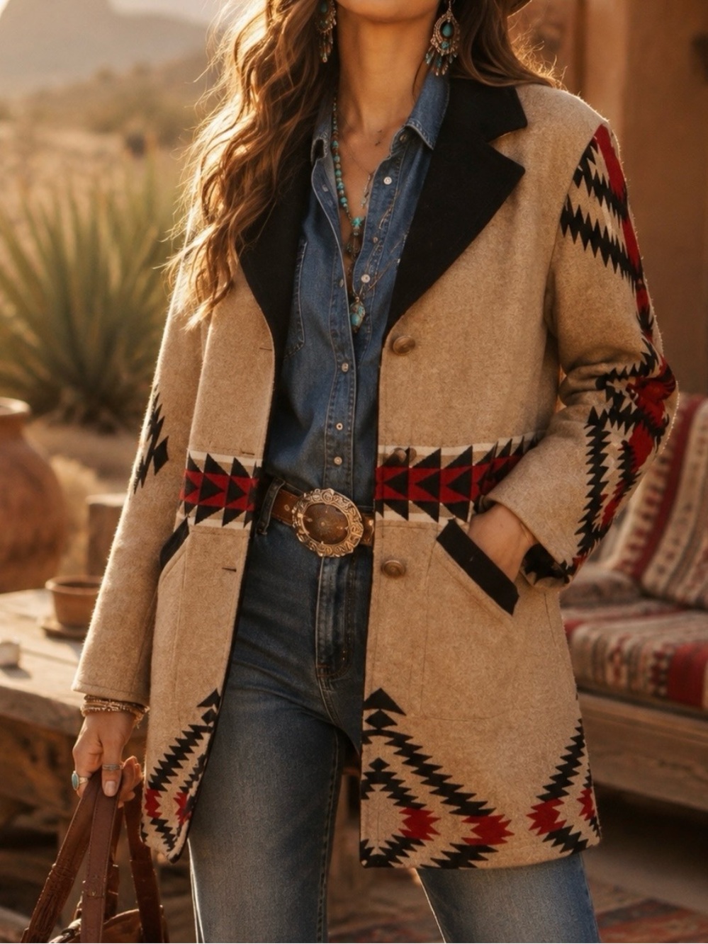 Pendleton Virgin Wool Aztec Tribal South Western Boho Blanket Coat